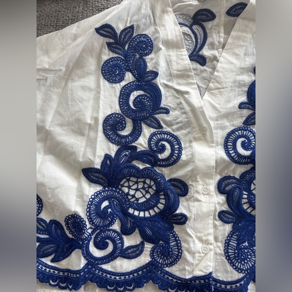 Zara White Cotton Embroidered Cropped Blouse Size M - Picture 11 of 16
